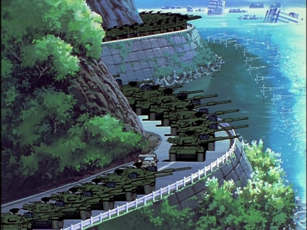 Episode 01 NGE: The military waiting for an Angel by the sea.